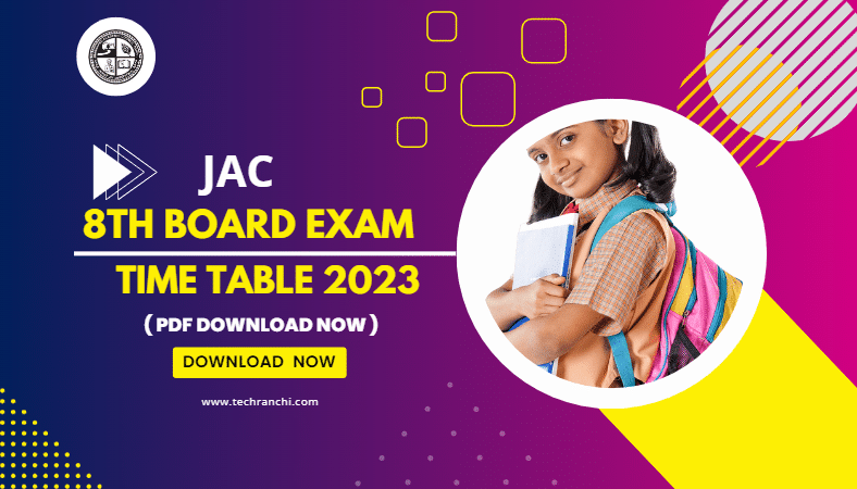 JAC Class 8th Board Exam Time Table 2023